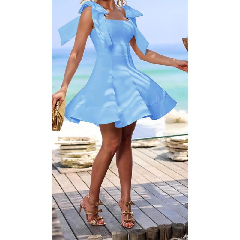 Φόρεμα mini αμάνικο με φιόγκο - Sky Blue (Σιέλ)
