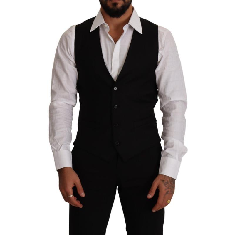 Dolce & Gabbana Black Wool Single Breasted Waistcoat Vest IT46