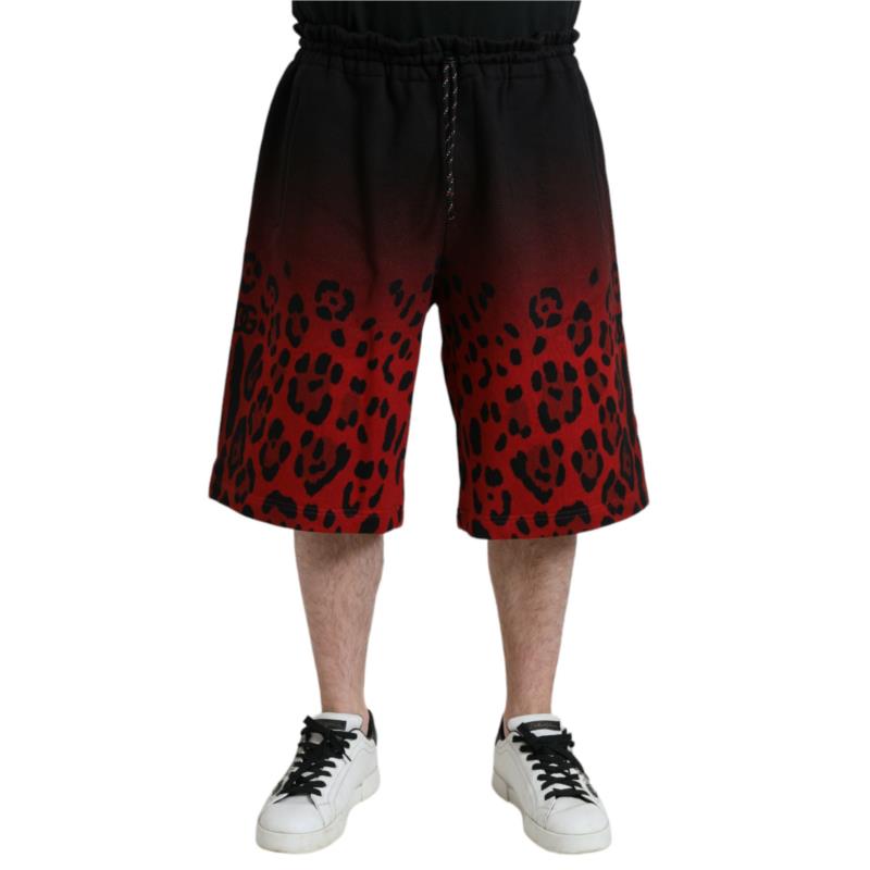 Dolce & Gabbana Red Leopard Print Cotton Bermuda Shorts IT44