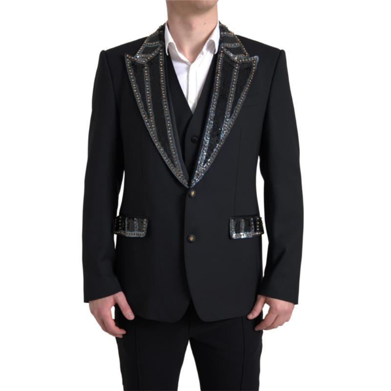 Dolce & Gabbana Black Embellished Wool 2 Piece SICILIA Suit IT54