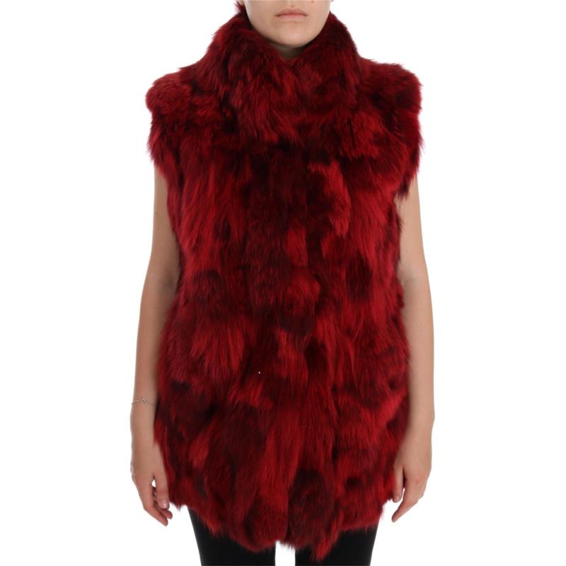 Dolce & Gabbana Red Coyote Fur Sleeveless Coat Jacket IT38