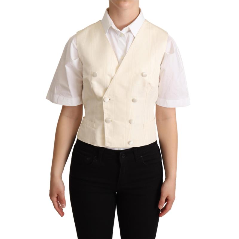 Dolce & Gabbana Beige Silk Sleeveless Waistcoat Vest IT38