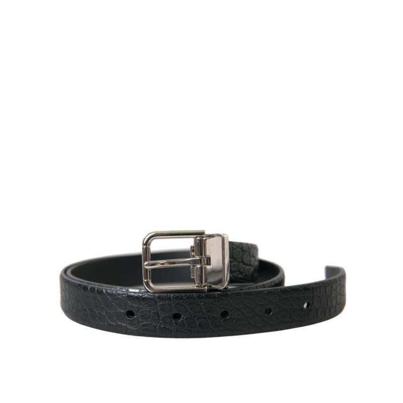 Dolce & Gabbana Black Alligator Leather Silver Buckle Belt 85 cm / 34 Inches