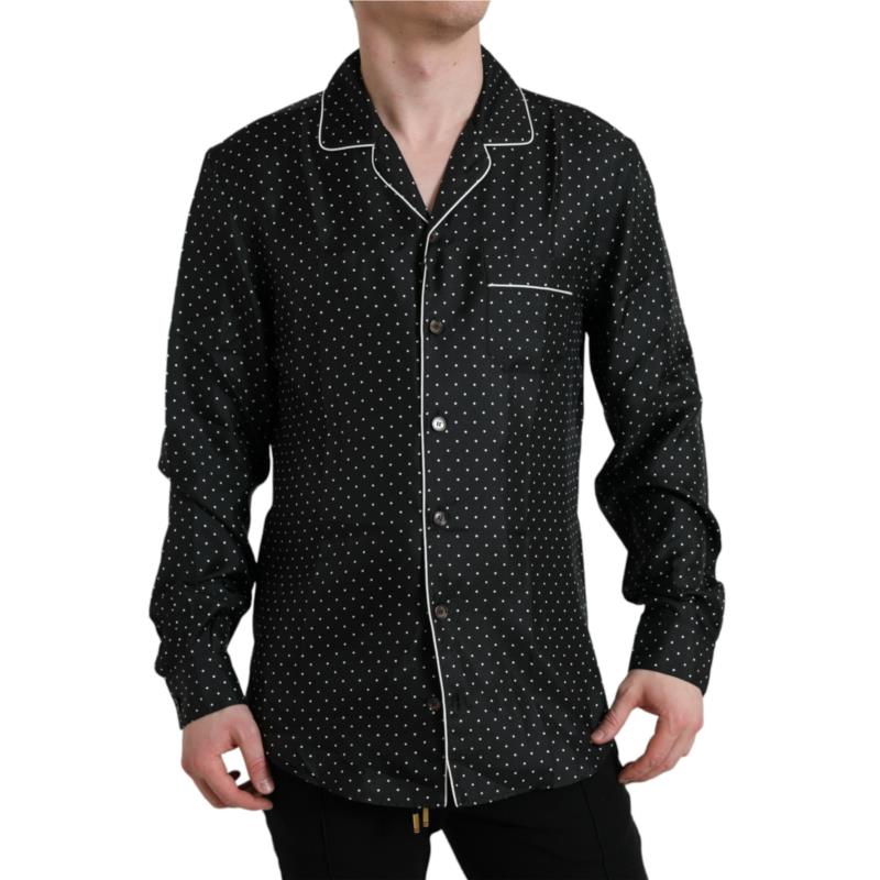 Dolce & Gabbana Black Polka Dot Silk Long Sleeve Shirt IT39
