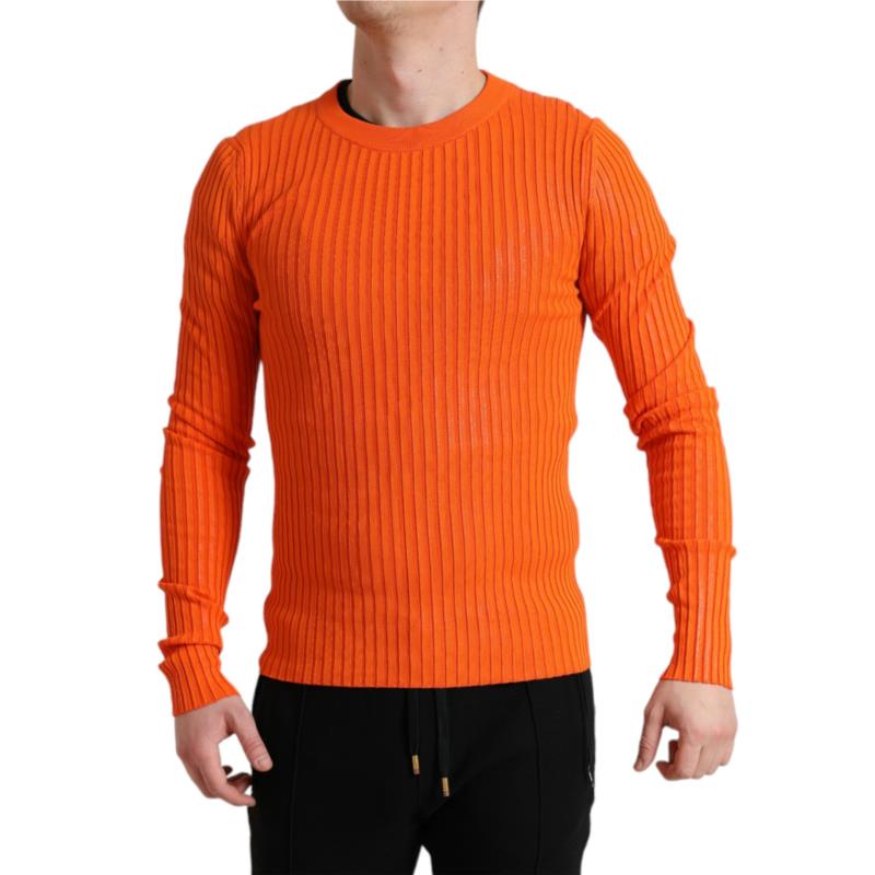 Dolce & Gabbana Orange Knitted Crewneck Men Pullover Sweater IT48