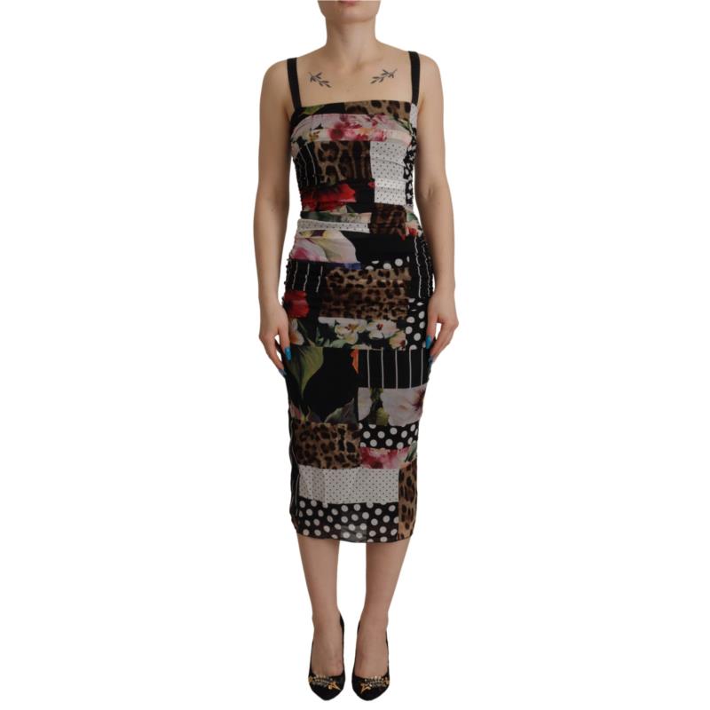 Dolce & Gabbana Elegant Patchwork Midi Silk Blend Dress IT40