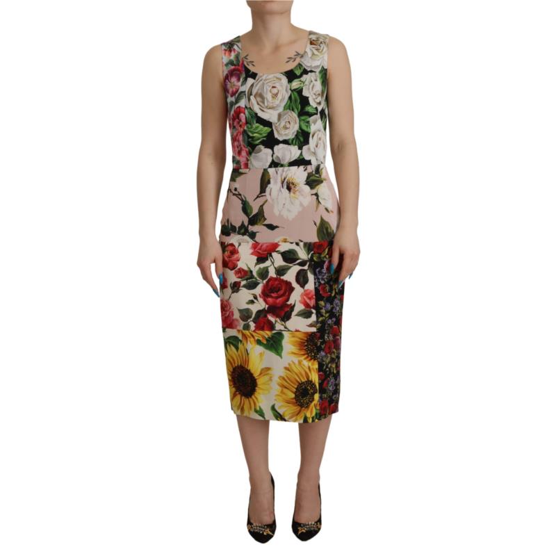 Dolce & Gabbana Patchwork Floral Midi Sheath Dress IT38