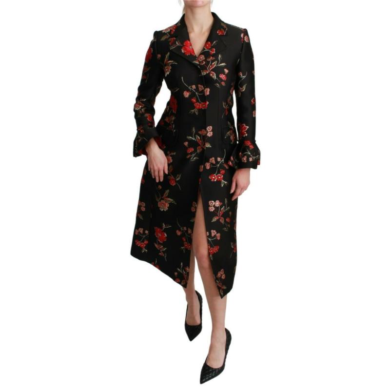 Dolce & Gabbana Black Floral Embroidered Jacket Coat IT40