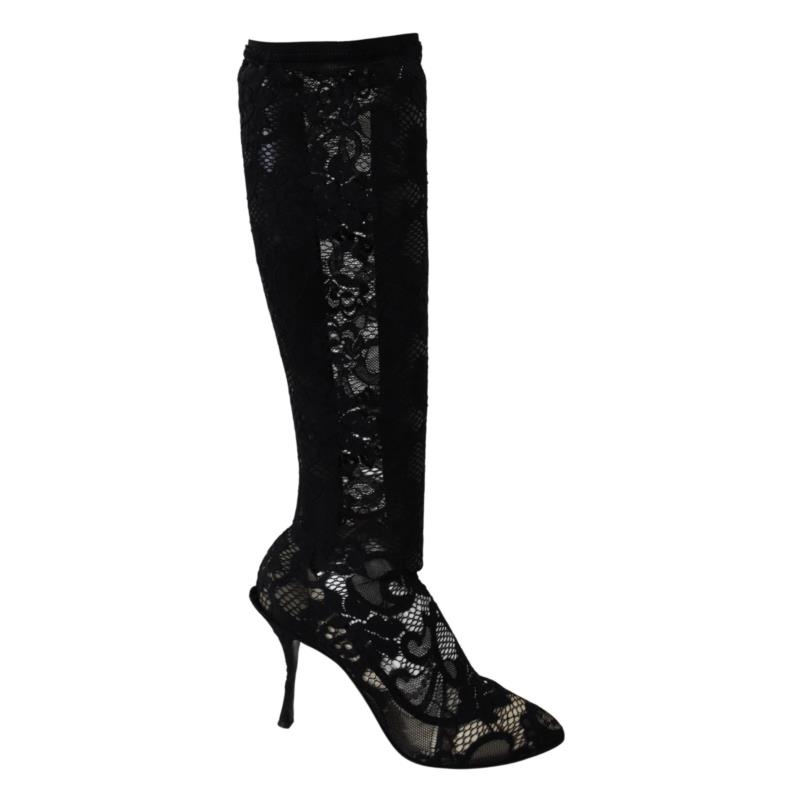 Dolce & Gabbana Black Taormina Lace Socks Boots Shoes Pumps EU36/US5.5