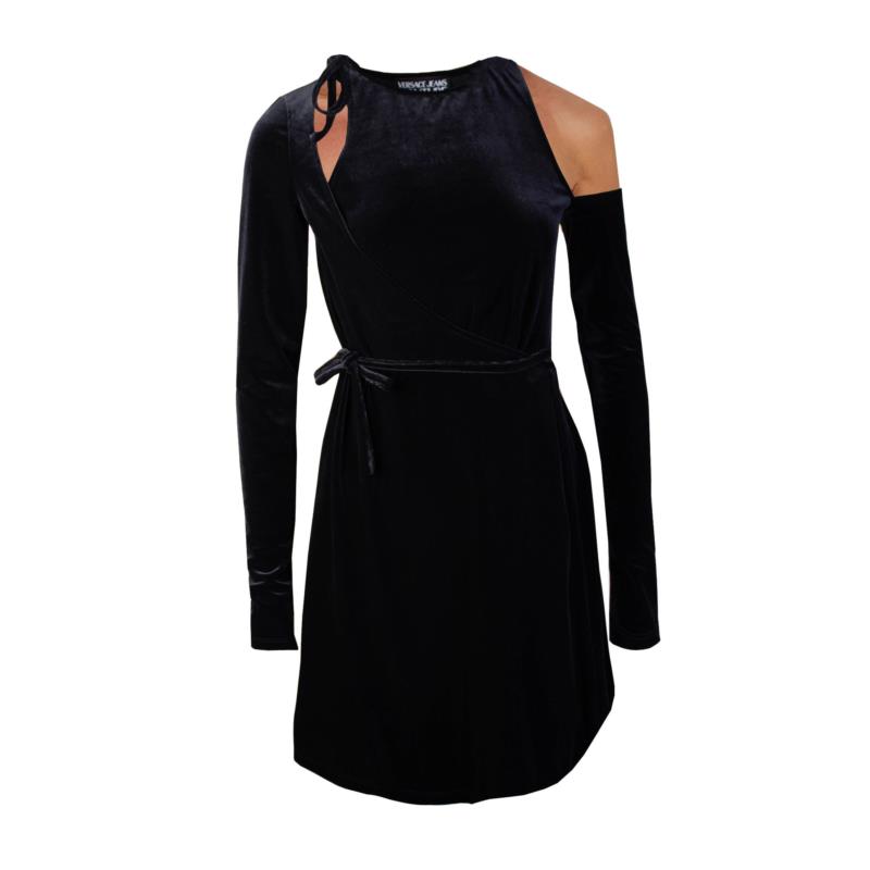 Versace Jeans Velvet Cut-Out Asymmetric Black Dress IT40