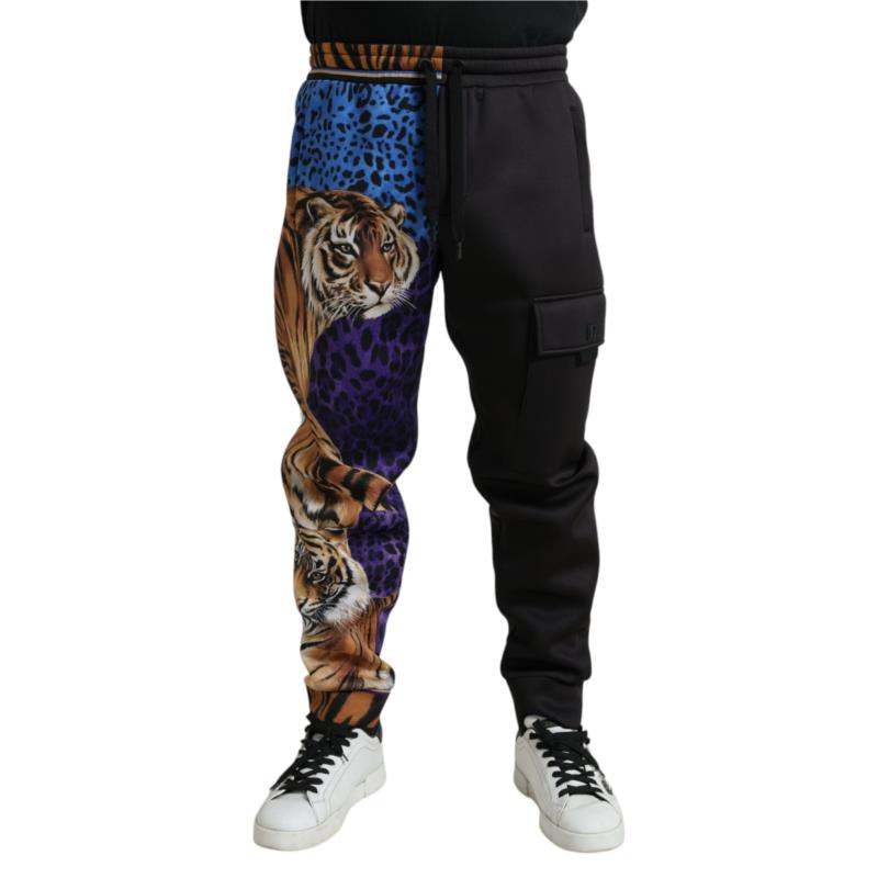 Dolce & Gabbana Black Blue Leopard Print Trouser Jogger Pants IT48