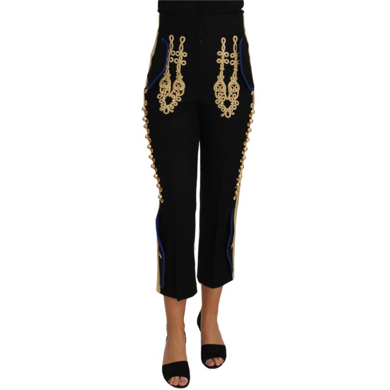 Dolce & Gabbana Military Embellished Pants Black Gold Dress Pant IT38