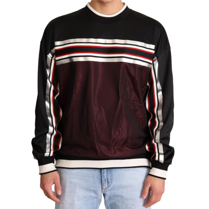 Dolce & Gabbana Black Red Mesh Sport Pullover Crewneck Sweater IT50