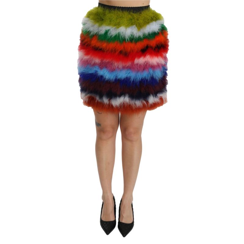 Dolce & Gabbana Red Blue High Waist Mini Feather Skirt IT40
