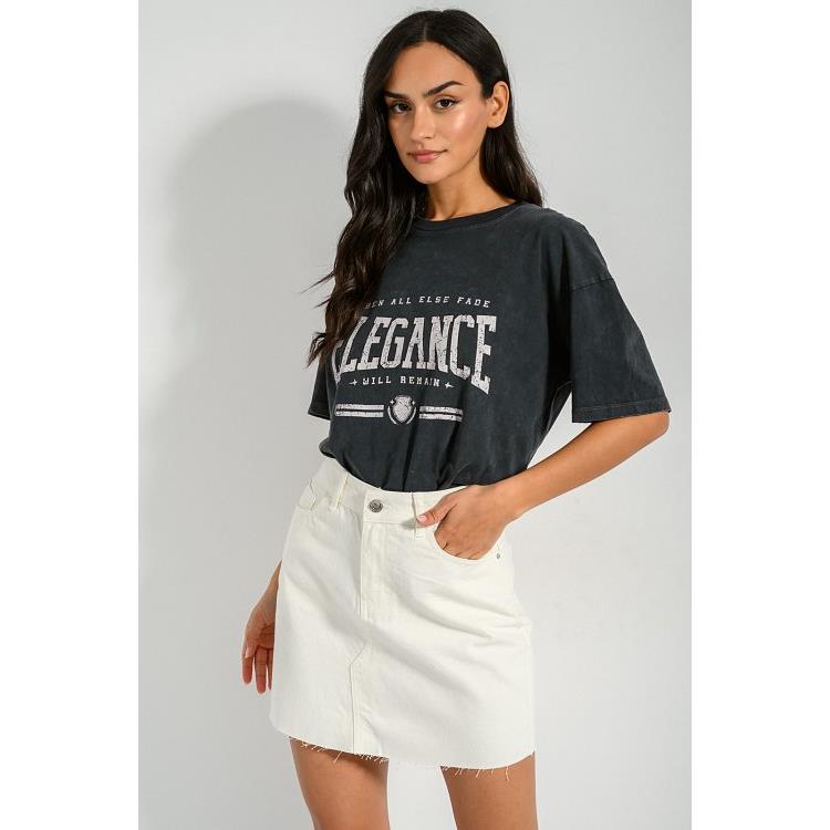 Μίνι ντένιμ φούστα με ξέφτια (WHITE)