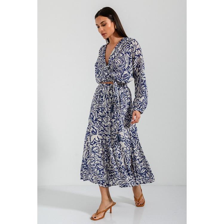 Maxi φλοράλ φούστα (BLUE/OFFWHT)