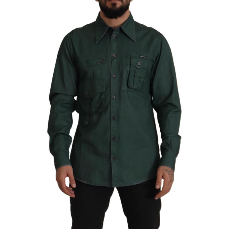 Dolce & Gabbana Dark Green Button Down Long Sleeves Shirt IT41