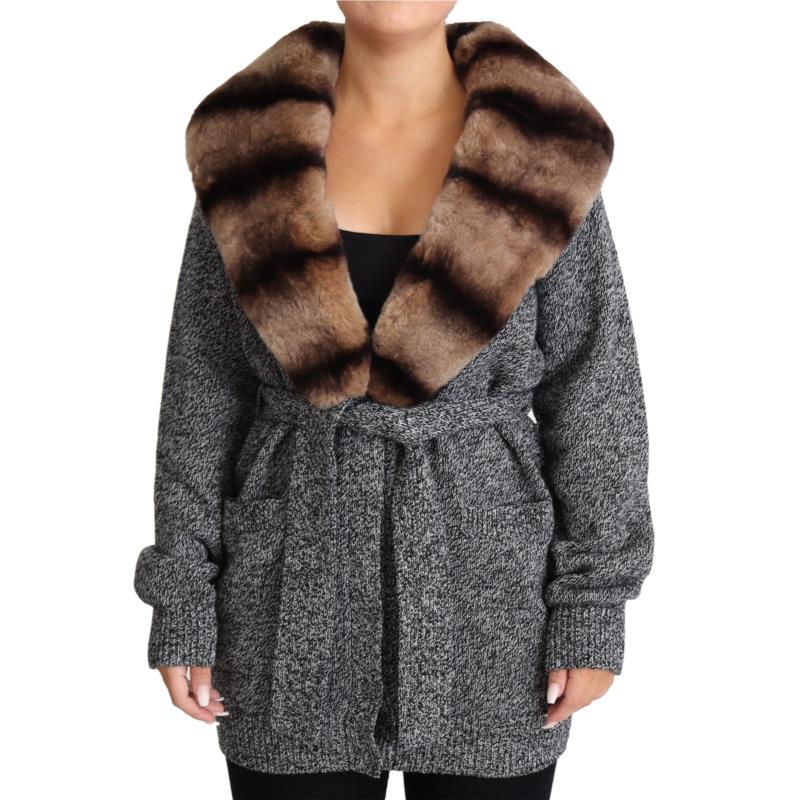 Dolce & Gabbana Gray Cardigan Fur Coat Cashmere Jacket IT38