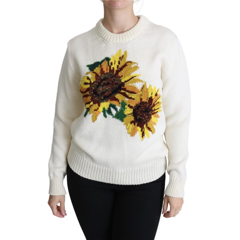 Dolce & Gabbana White Floral Wool Pullover Sunflower Sweater IT36