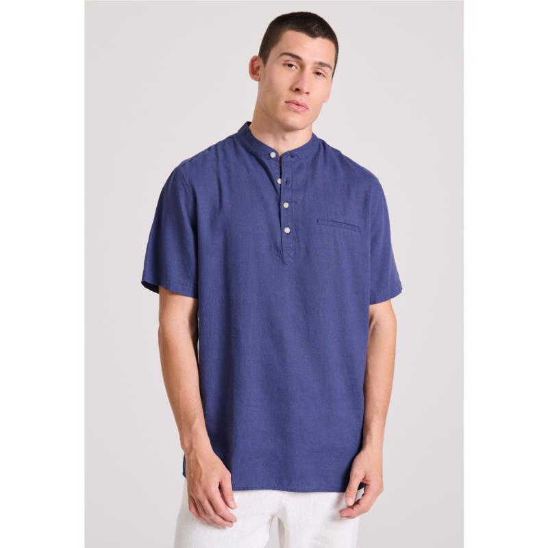 Relaxed fit linen blend πουκαμίσα με λαιμό mao