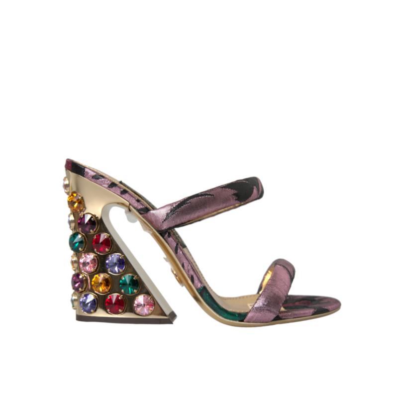 Dolce & Gabbana Multicolor Jacquard Crystals Sandals Shoes EU39/US8.5