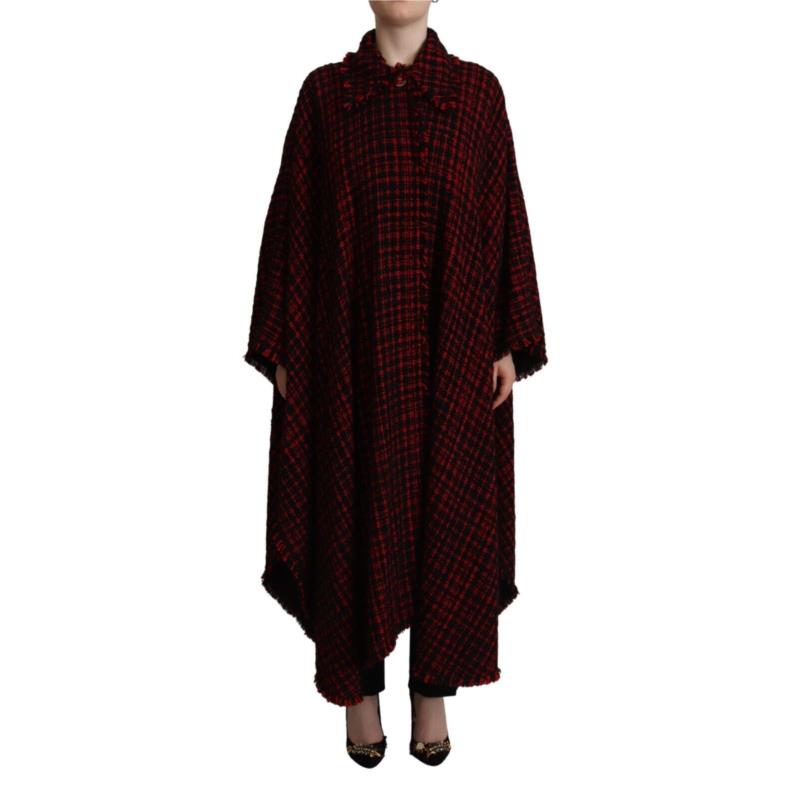 Dolce & Gabbana Black Red Cotton Checkered Over Coat Jacket IT40