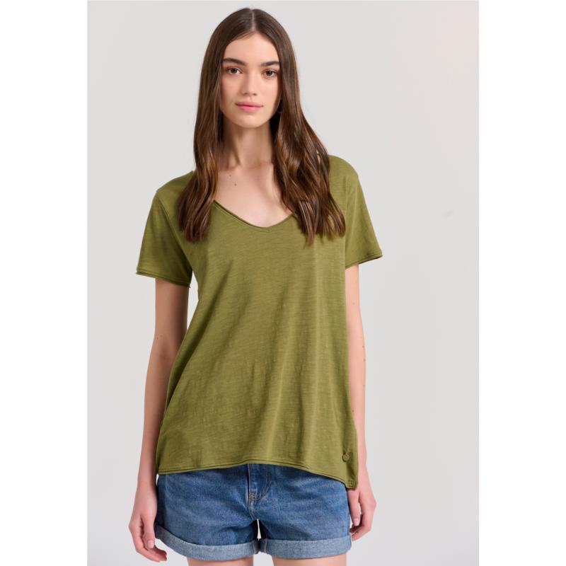 Γυναικείο V-neck μονόχρωμο t-shirt - The essentials