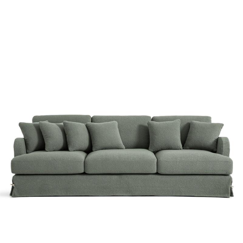 Καναπές με μπουκλέ ταπετσαρία Μ103xΠ218xΥ85cm