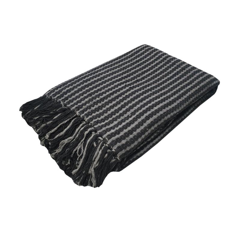 Ριχτάρι Υφαντό Polycotton Πολυθρόνας 180x180εκ. Black-Light Grey Komvos Home 7012057-3 (Ύφασμα: 80% Cotton - 20% Polyester, Χρώμα: Μαύρο) - KOMVOS HOME - 7012057-3