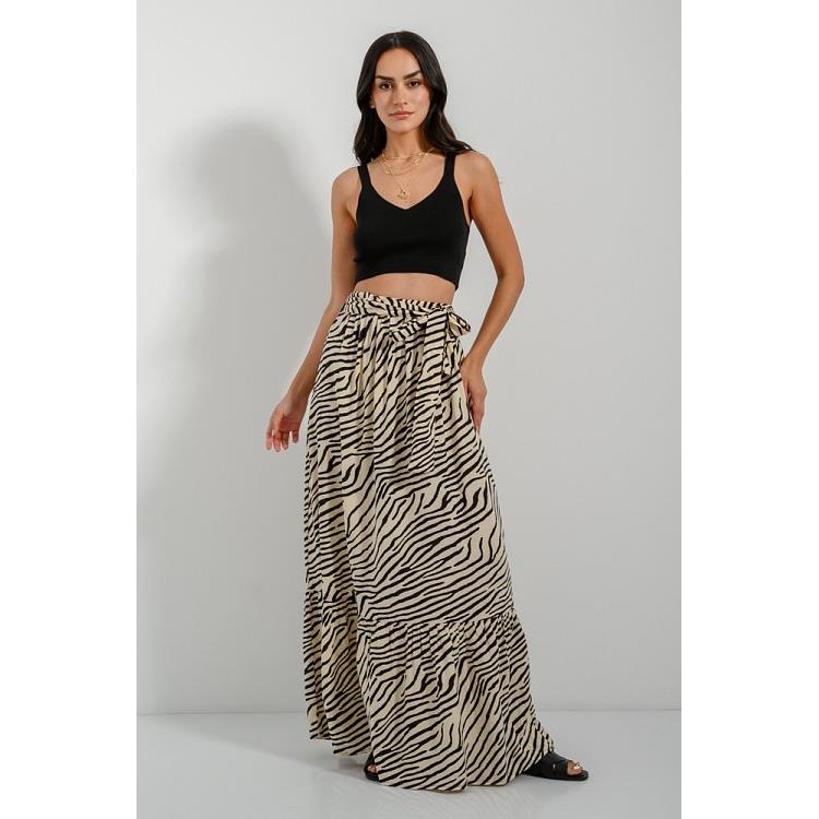 Maxi φούστα με zebra print και ασορτί ζώνη (MULTI)