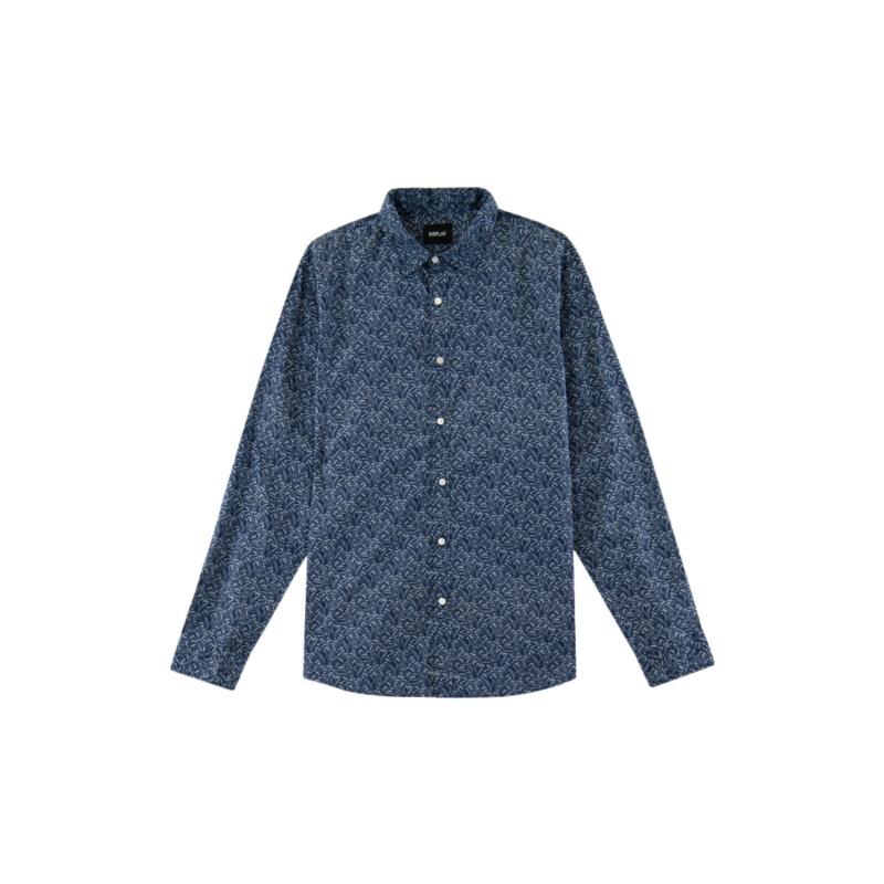Πουκάμισο με μακριά μανίκια Replay POPLIN ALL OVER PRINTED SHIRT MEN