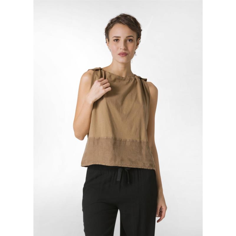 Deha - BLUSA CON INSERTO IN LINO - ALMOND BROWN