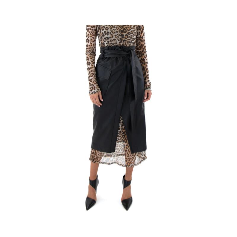 Κοντές Φούστες Moutaki FAUX LEATHER ELASTIC WAIST BELTED WRAP MIDI SKIRT WOMEN