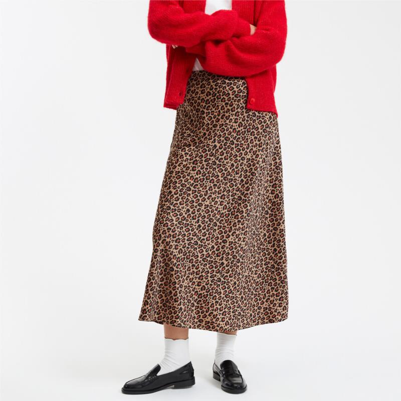 Μακριά ματ σατέν φούστα με μοτίβο animal print
