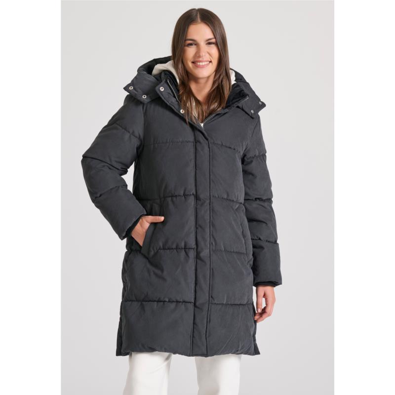 Loose fit μακρύ puffer μπουφάν με αποσπώμενη κουκούλα