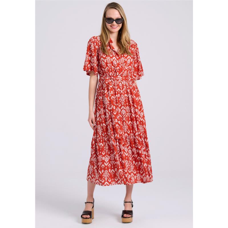 Σεμιζιέ εμπριμέ μάξι φόρεμα με βολάν σε boho look