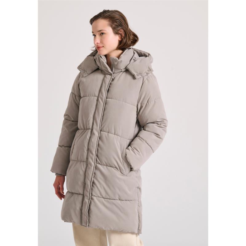 Loose fit μακρύ puffer μπουφάν με αποσπώμενη κουκούλα