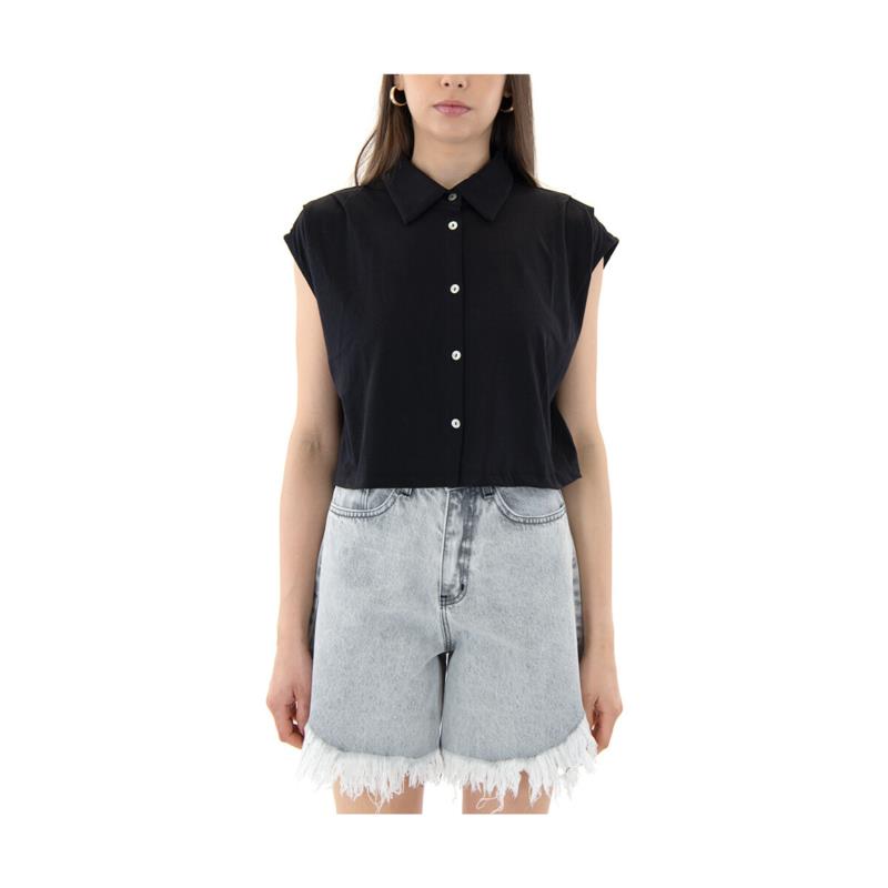Πουκάμισα Four Minds SLEEVELESS CROP SHIRT WOMEN X BLACK BLACK