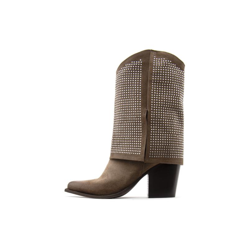 Μποτάκια/Low boots Divine Follie SUEDE LEATHER RHINESTONE MID HEEL BOOTS WOMEN