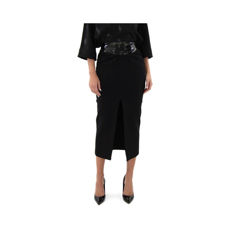 Κοντές Φούστες Access Fashion VINYL WAIST RUFFLE MIDI SKIRT WOMEN