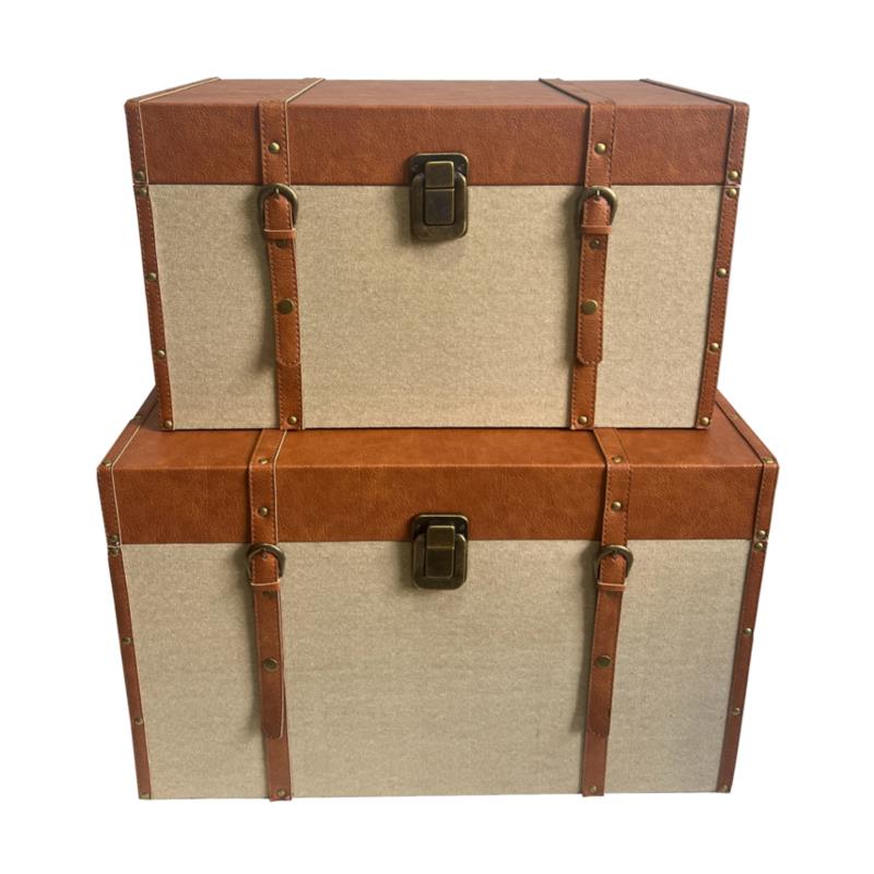 Liberta RIND Σετ των 2 Μπαούλα Μπεζ/Καφέ 64x40x40cm 04-0934