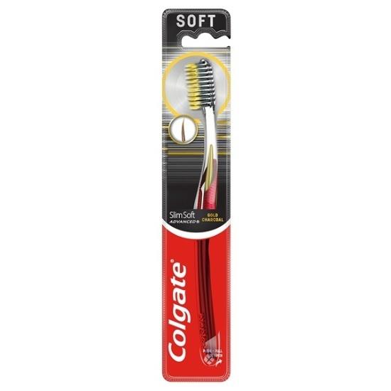 COLGATE Slim Soft Advanced Gold Charcoal Toothbrush Soft Οδοντόβουρτσα Μαλακή 1 Τεμάχιο