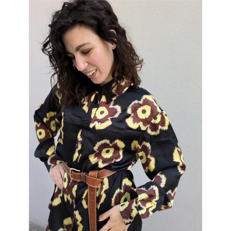 GLAMOROUS πουκαμίσα floral σατέν ΜΑΥΡΟ 19-103-038