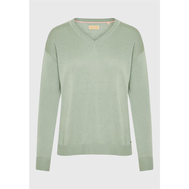 V-neck πλεκτή μπλούζα με βισκόζη
