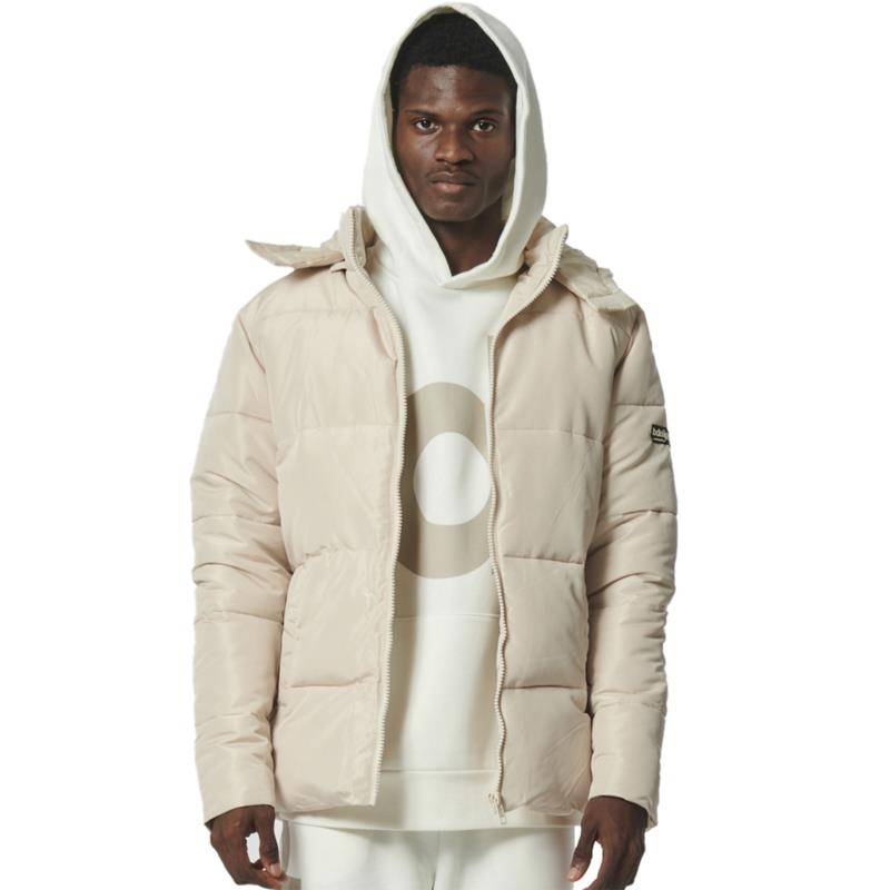 Body Action - MEN'S PUFFER JACKET WITH DETACHABLE HOOD - FRENCH OAK BEIGE