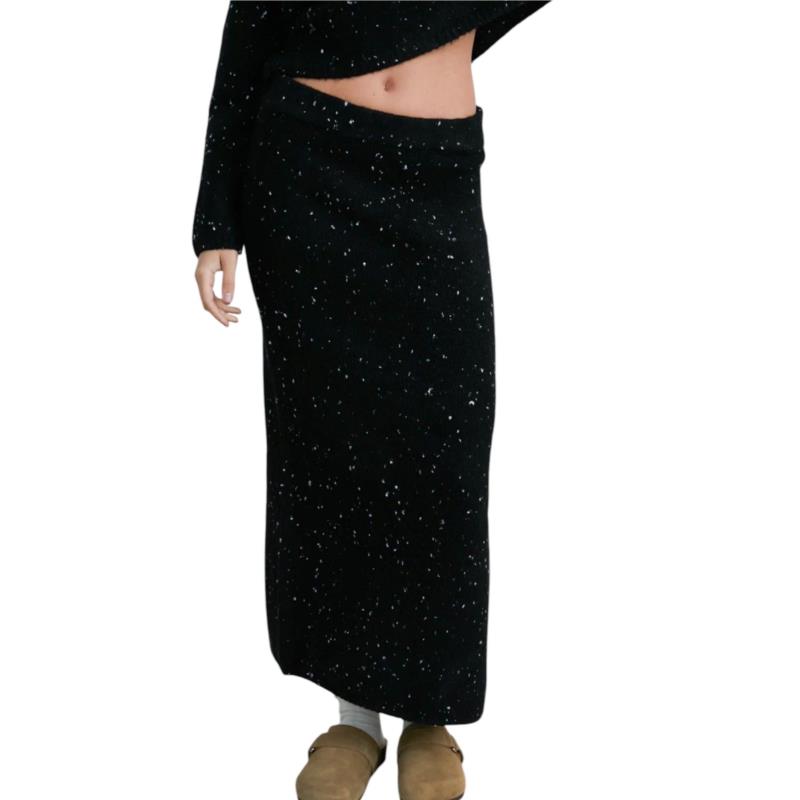 Φούστα 24 Colours Πλεκτή Με Σκίσιμο 70769B-BLACK Γυναικείο