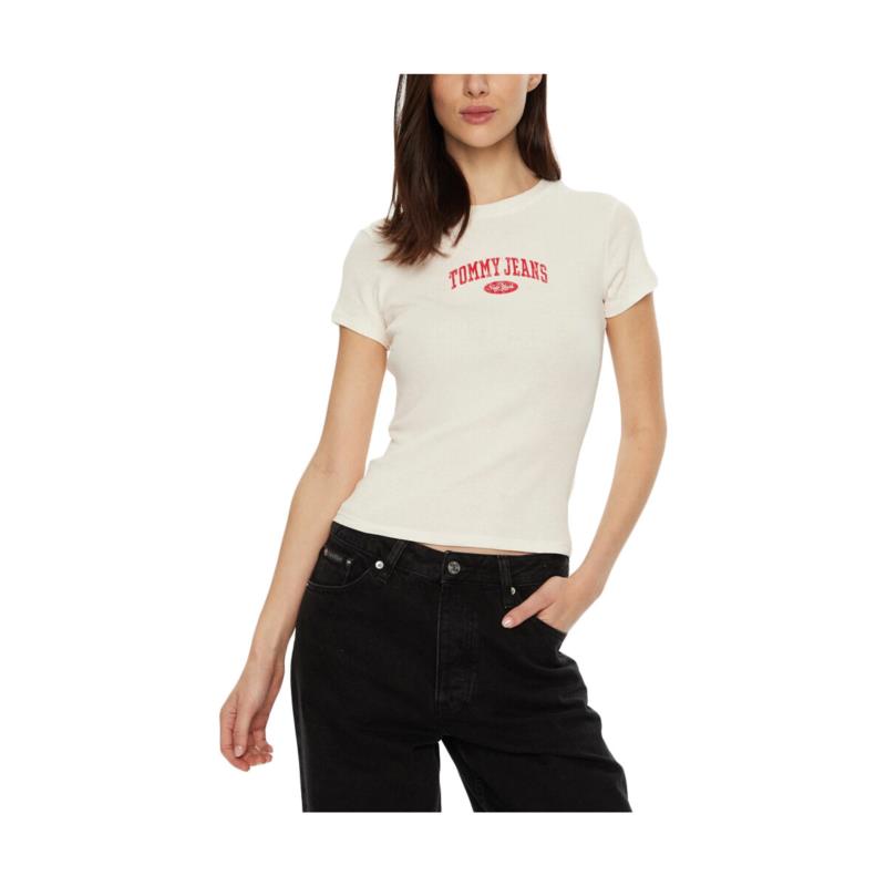 T-shirt με κοντά μανίκια Tommy Hilfiger TOMMY JEANS RIB VARSITY LOGO SLIM FIT T-SHIRT WOMEN