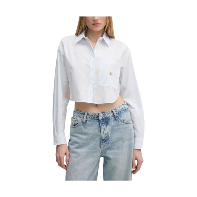 Πουκάμισα Calvin Klein Jeans WOVEN LABEL CROPPED SHIRT WOMEN