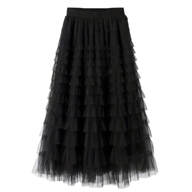 boho chic maxi φούστα τούλι Frilly black