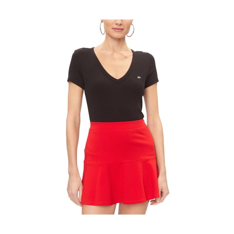 T-shirt με κοντά μανίκια Tommy Hilfiger TOMMY JEANS RIB ESSENTIAL V NECK SLIM FIT T-SHIRT WOMEN